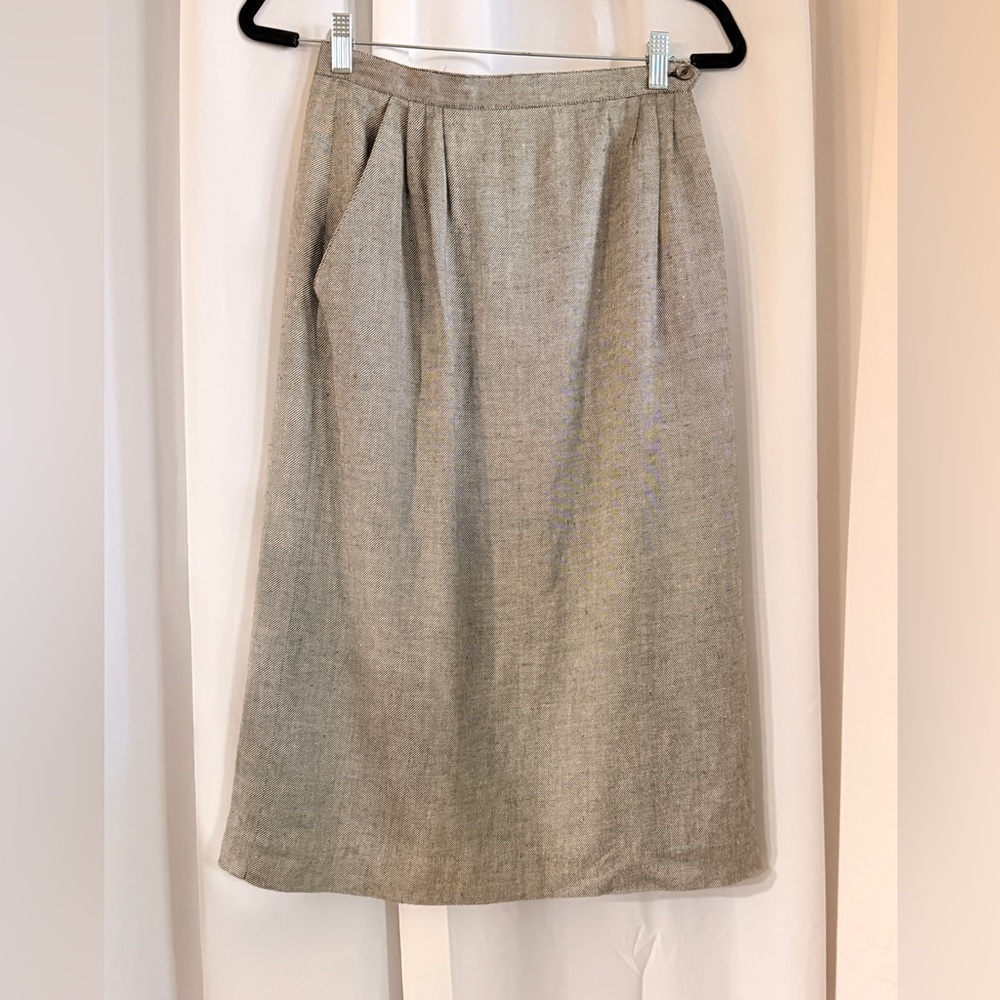 Vintage Christian Dior The Suit Skirt | 70s 80s Rayon Linen Midi | Pockets - Picture 5 of 16